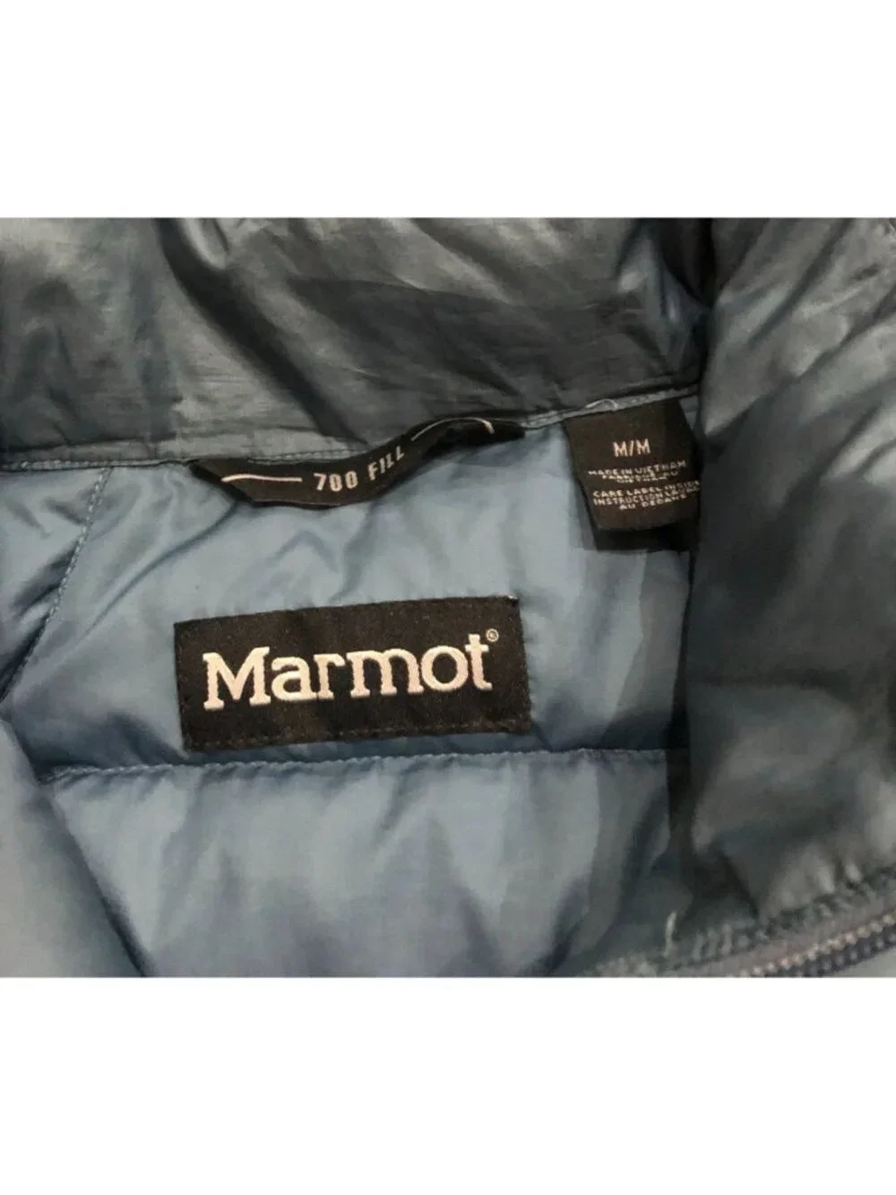 Marmot Mens Medium Blue Zeus Full Zip Down Filled Jacket